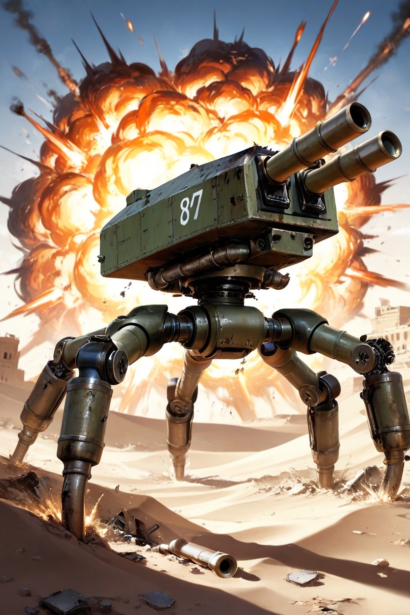 Excessive Damage Effect, With Artillery Cannon Mortar-like At The Top, With The Number '' Clearly Visible On Its AI Porn