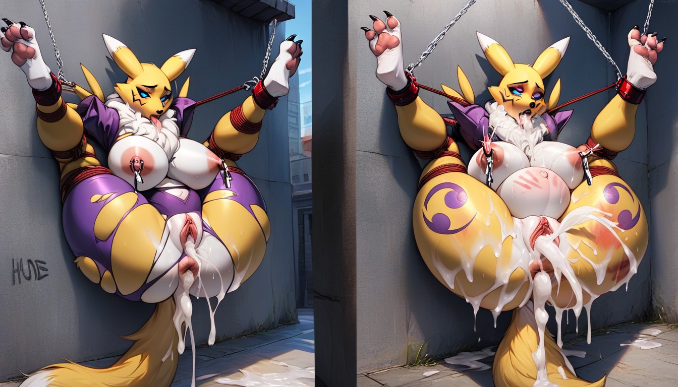 Tight Clamps, Exposed Breasts, Overflow Creampie Furry AI Porn