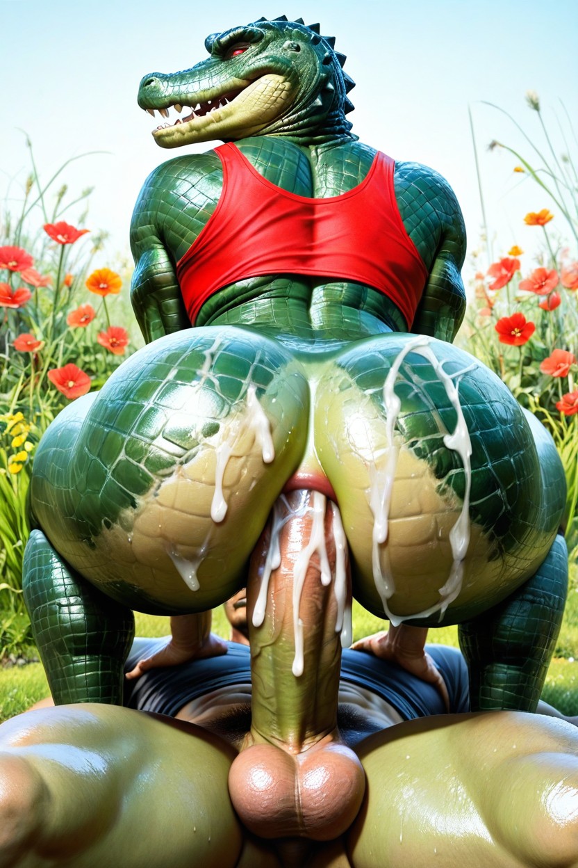Thick, Alligator Squatting On Top Of The Alligator, Gay Alligator AI Gay Porn