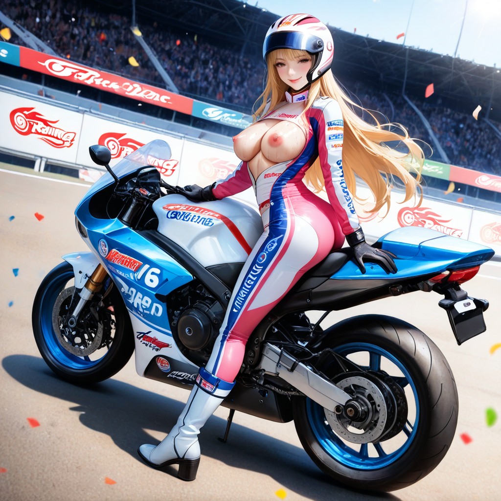 Helmet Visor Slid Up, Korean, Erect Puffy Pink Nipples Hentai AI Porn