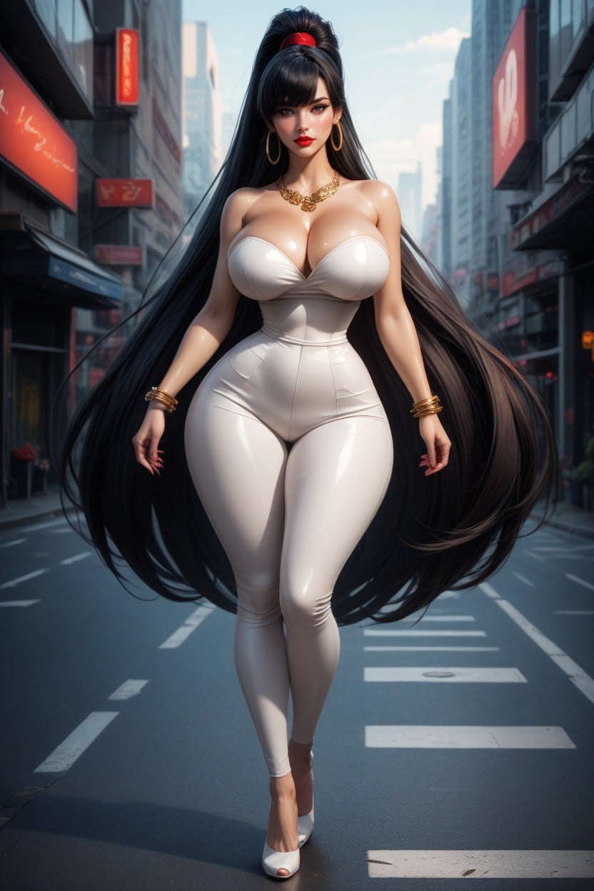 Super Cleavage, Disproportionately Large Ponytail, Natural AI Porn