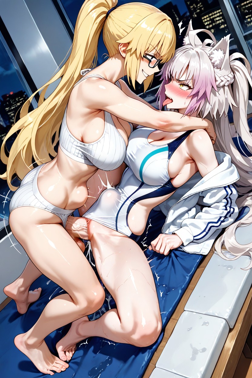 Futanari Lesbian Sex, Stomach Bulge, 25+ Hentai AI Porn