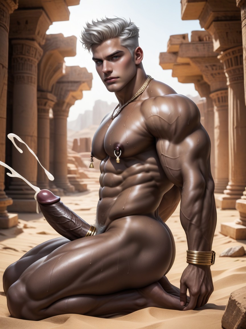 Side View, Cumshot, Silver Armour Male Boots AI Gay Porn