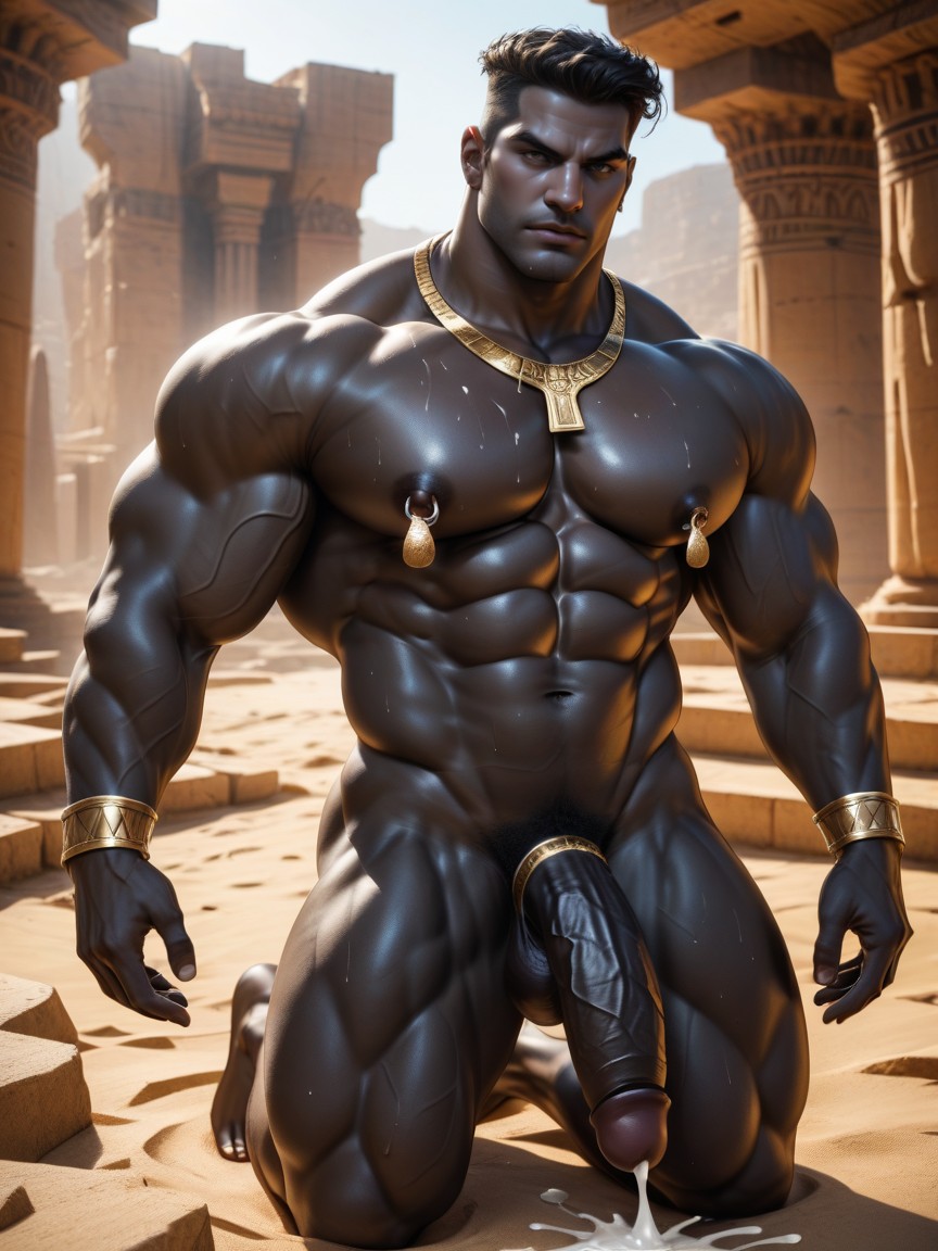 Bodybuilder Physique, Kneeling, Muscular Legs AI Gay Porn