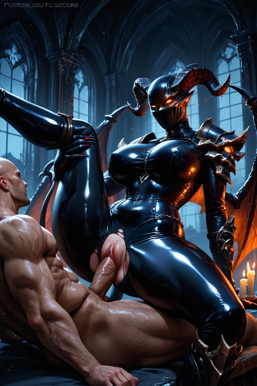 Demon Tail, Latex Bodysuit, Mating Press AI Porn