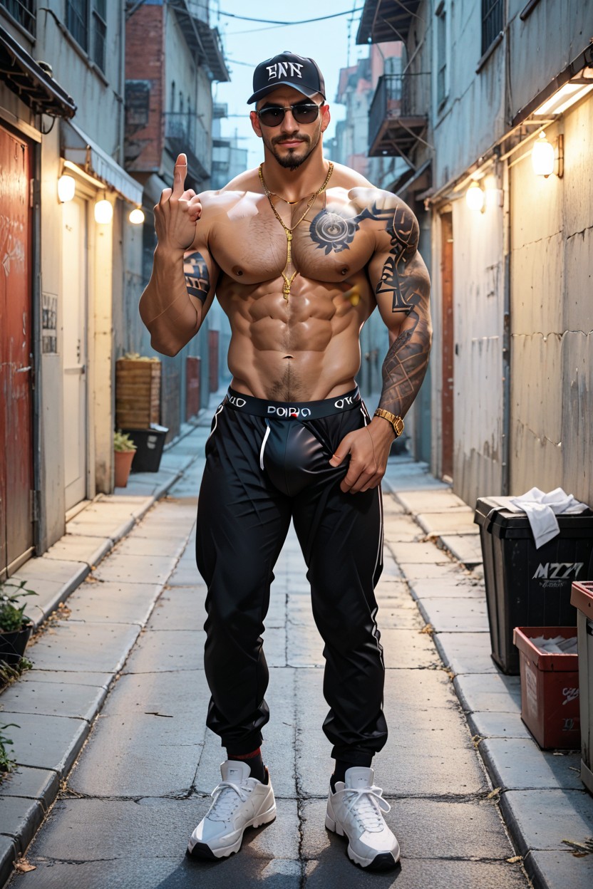 Nipple Piercing, Hand Tattoos, Dark Porno gay IA