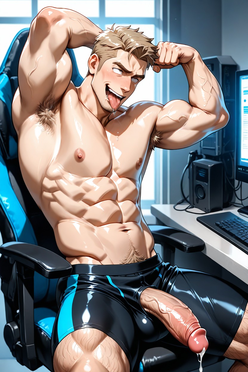 Flexing Biceps, Manly Face, Highly Detailed AI同性恋黄片
