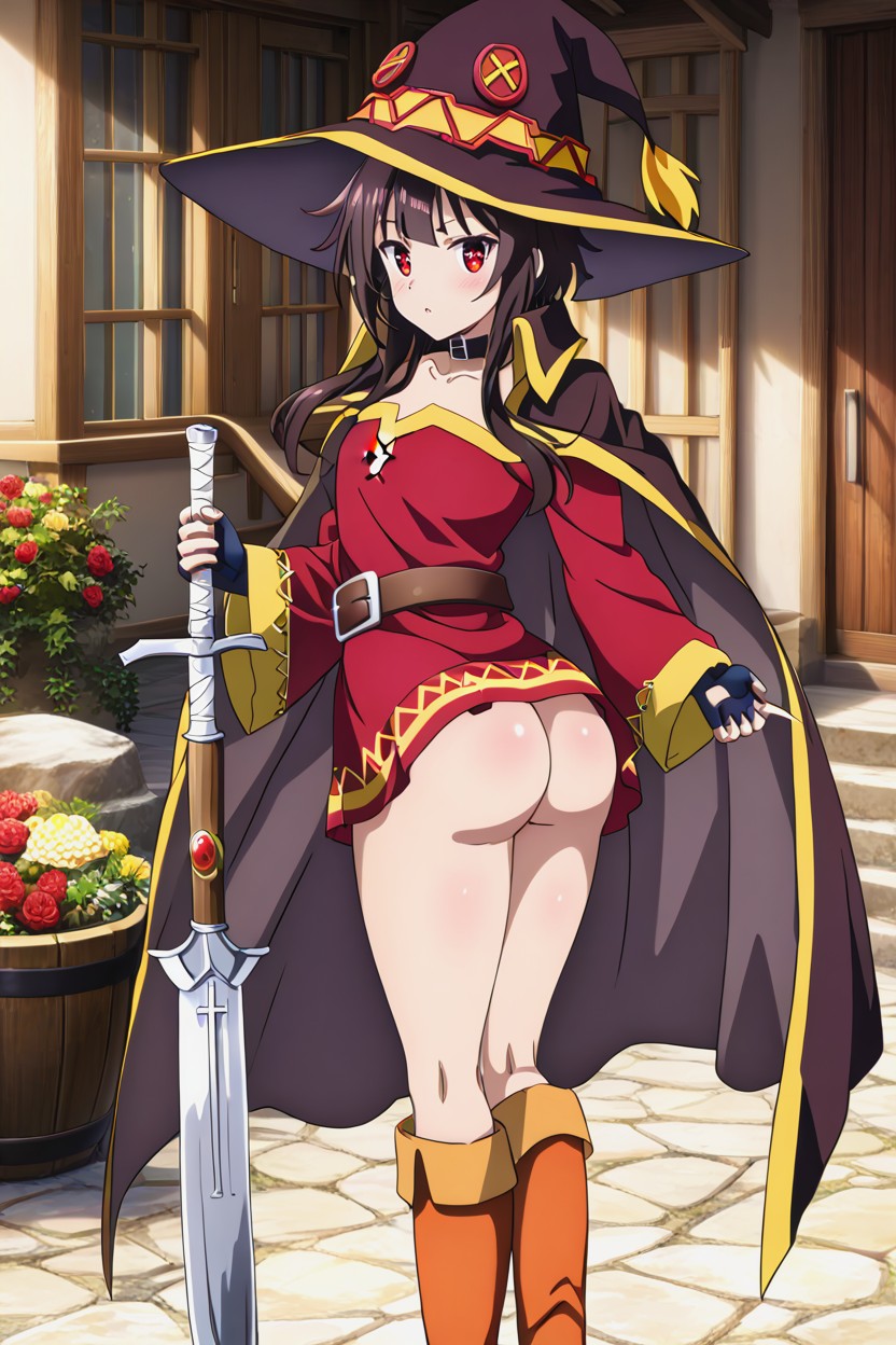 Black Hair, Snatched Waist, Ojos Rojos Hentai IA