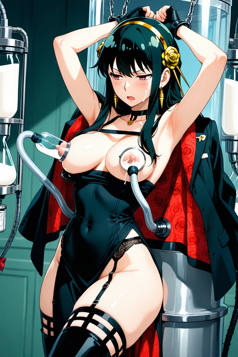 Arms Up, Long Black Fingerless Gloves, Bored Hentai AI Porn