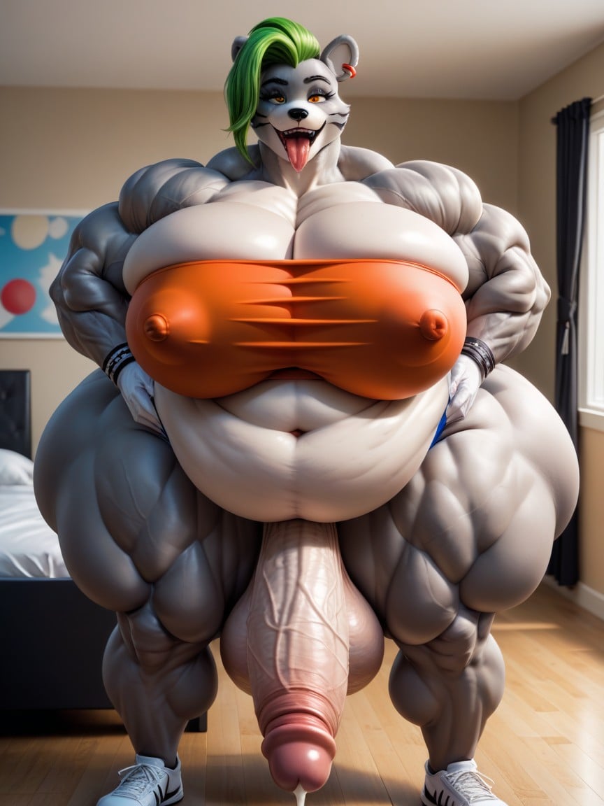 Dominant, Big Muscles, Grey Fur Shemale AI Porn
