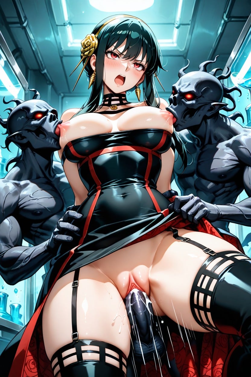 Detailed Black Choker, 25+, Corto Hentai IA