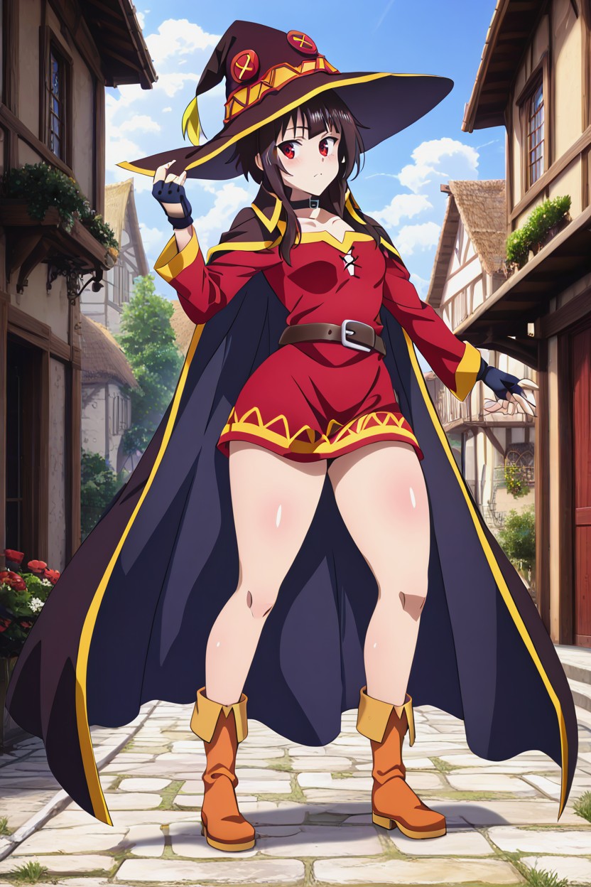 Floppy Black Wizard Hat With A Gold Band And Red Cross Emblem, Full Body, 25+ Hentai AI Porn