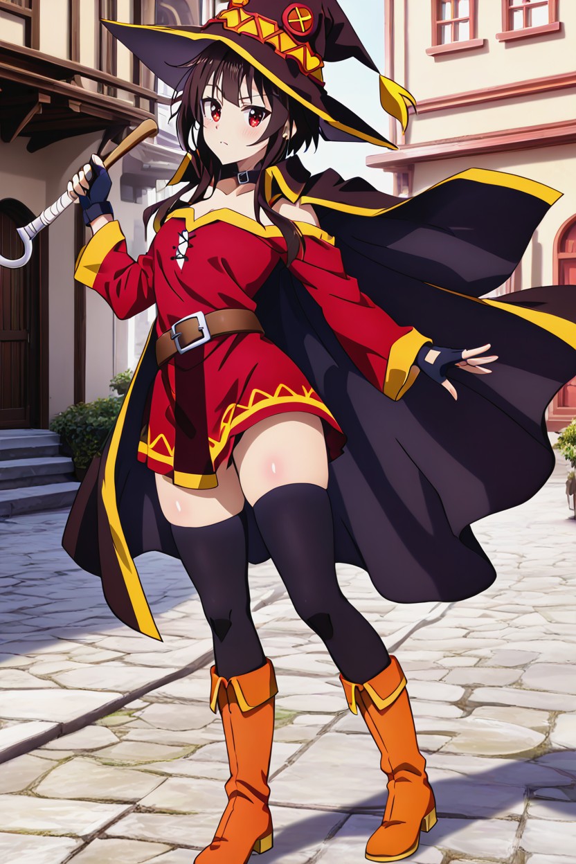 Vista Lateral, Pueblo Europeo, Black Hair Hentai IA