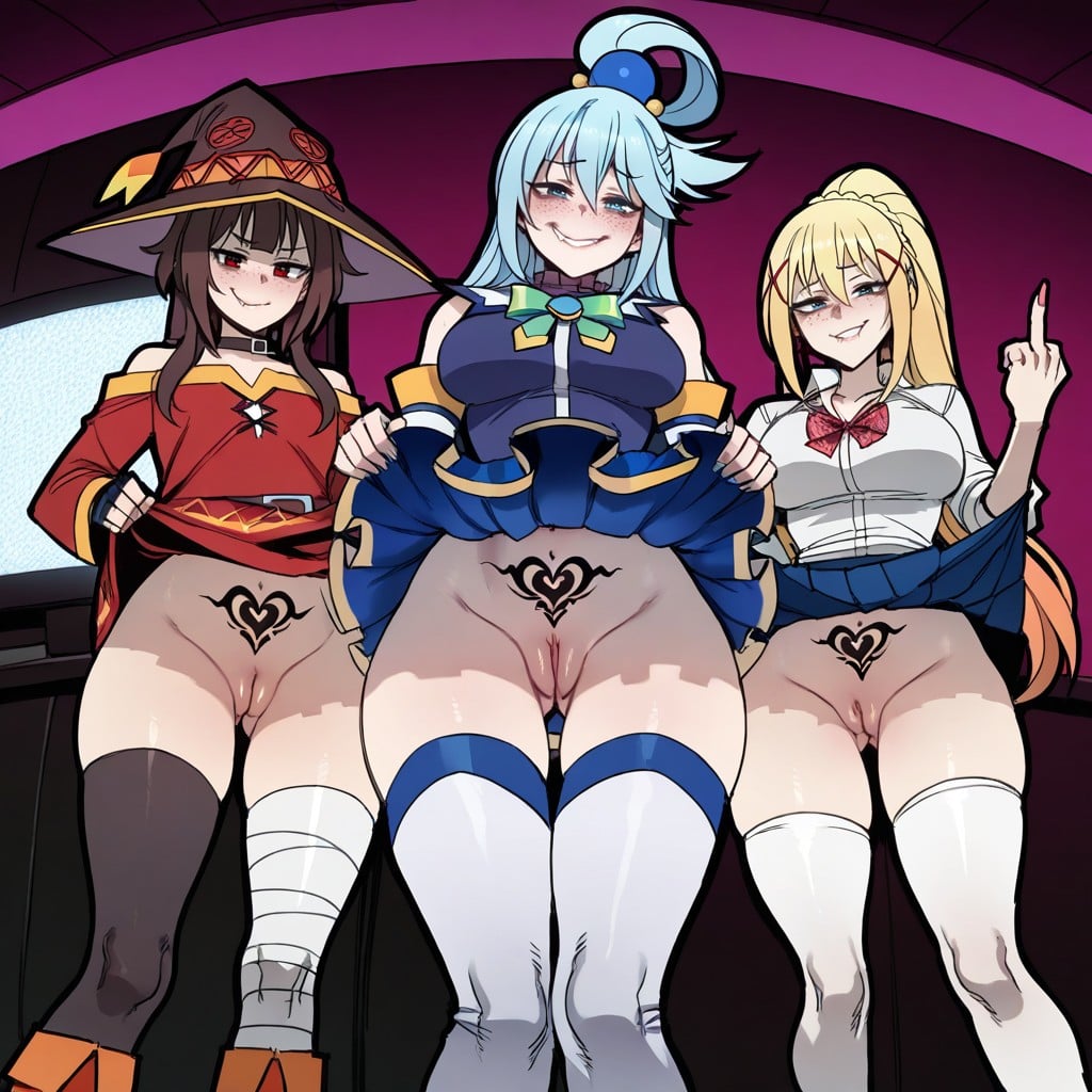 Three Women, Ratatatat Art, Thick Black Outline ヘンタイAIエロ