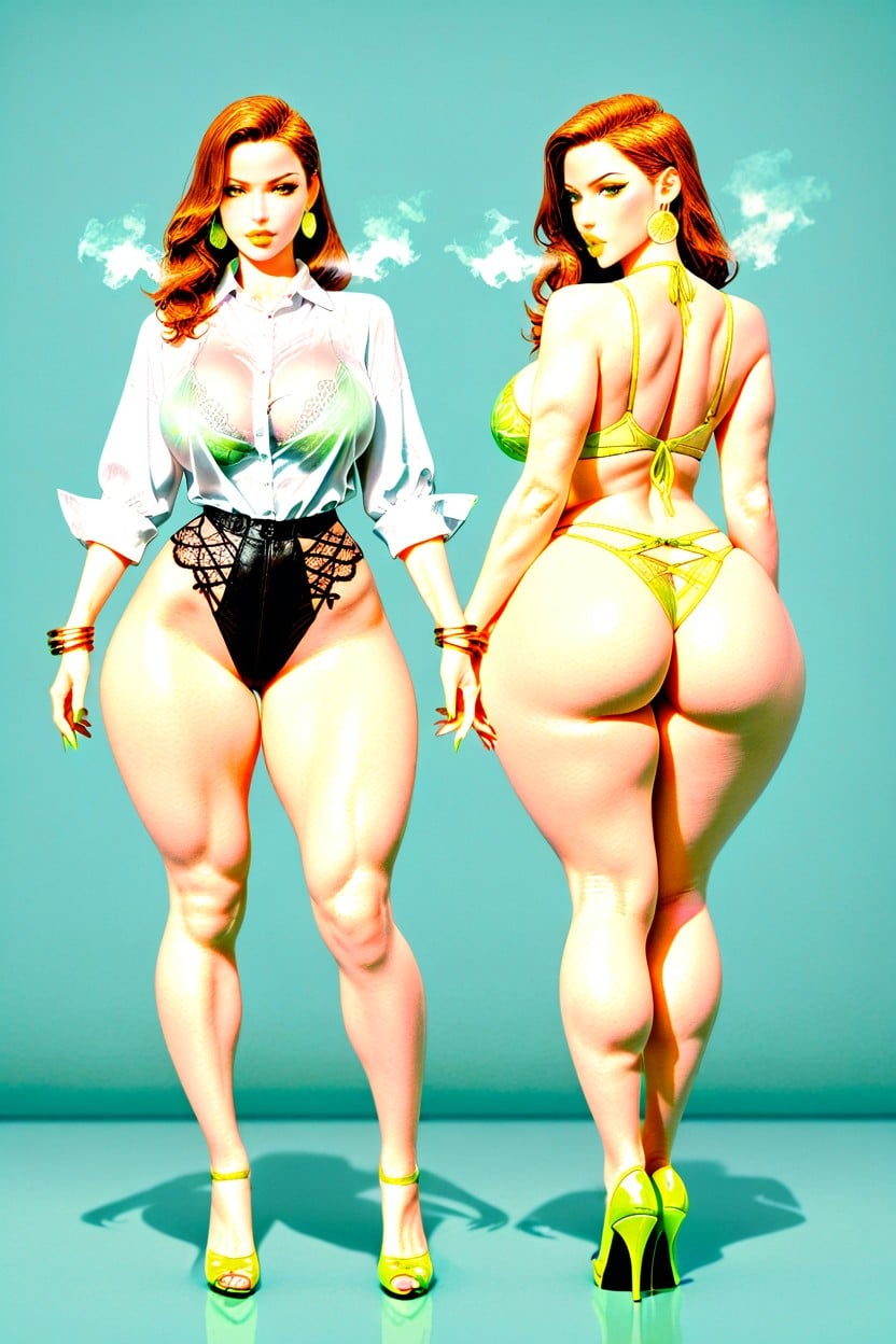 Natural Breasts, Lime Neon Bikini, Rounded Breast AI Porn