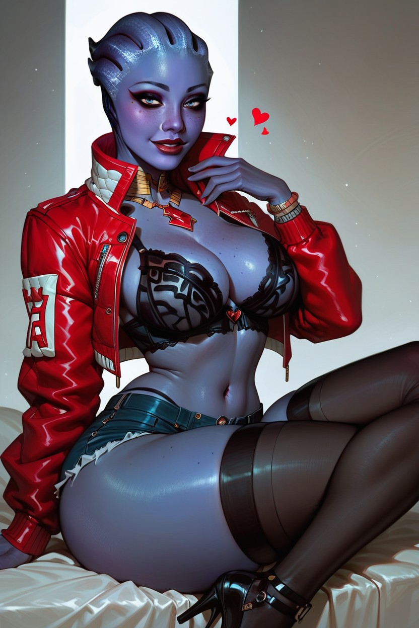 Blue Skin, Thigh High Socks, Navel Exposed AI Porn