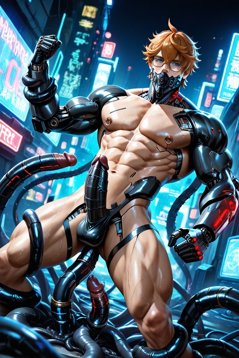 In The Style Of Cyberpunk Manga, Orgy, Large Penis 게이 AI 포르노