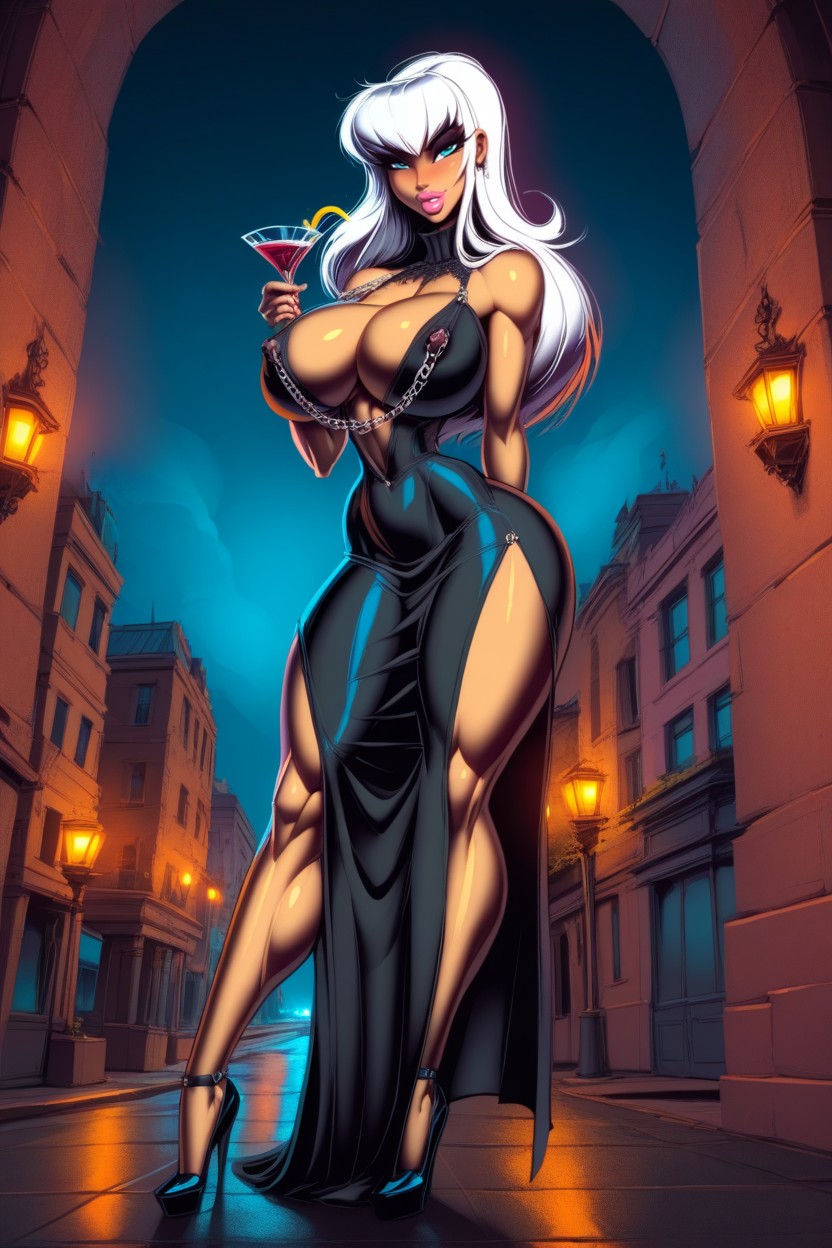 Wasp Waist, Fit Bimbo Ass, Long White Hair AI Porn