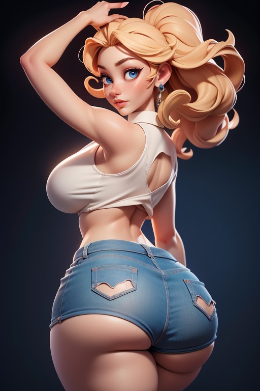 Wearing A Sleeveless Shirt, Wearing Very Tight Jean With Ass Cheeks Exposed, Large Breasts Hentai AI Porn