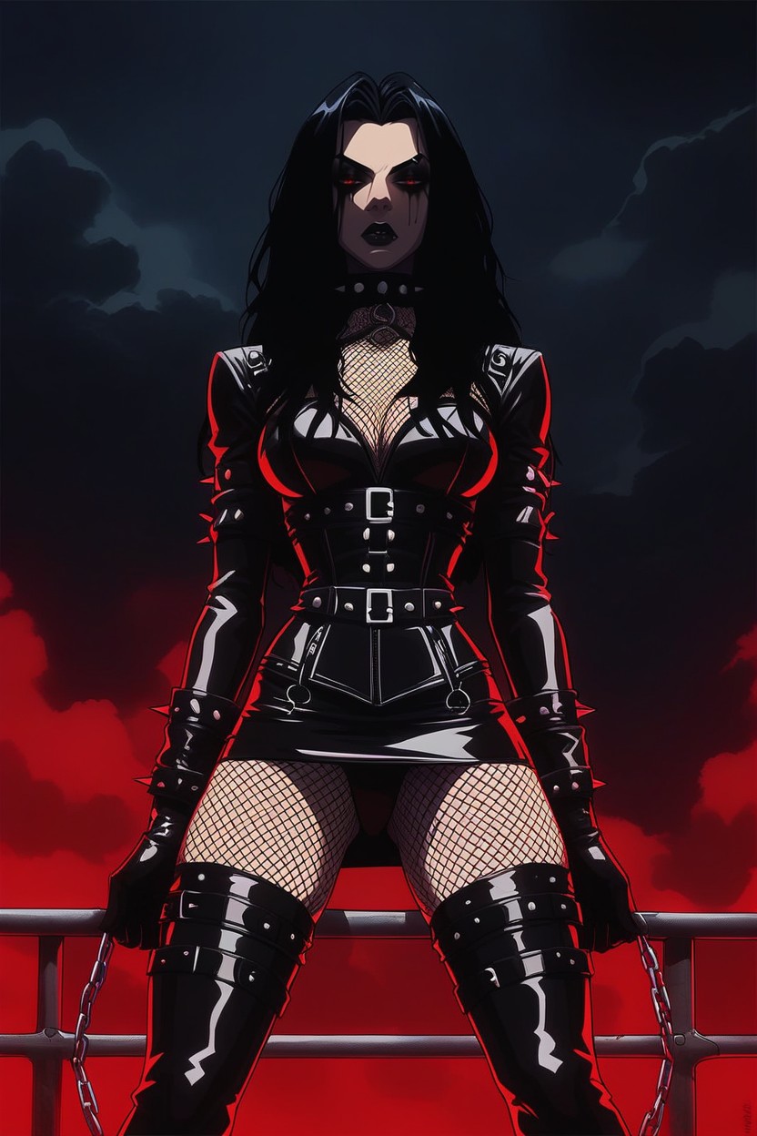 Goth, Latex Gloves, Exuding A Dark AI Porn