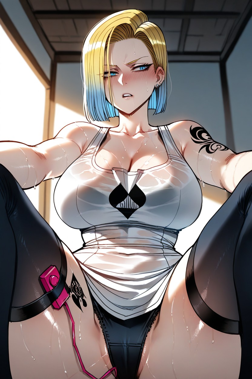 Ratatatat Art, Blue Hair, Blacked Logo Gym Bra Hentai AI Porn