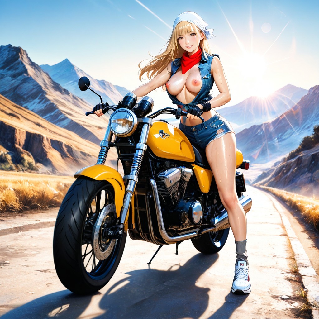 Fingerless Leather Gloves, Lens Flare, Long White Bandana Hentai AI Porn