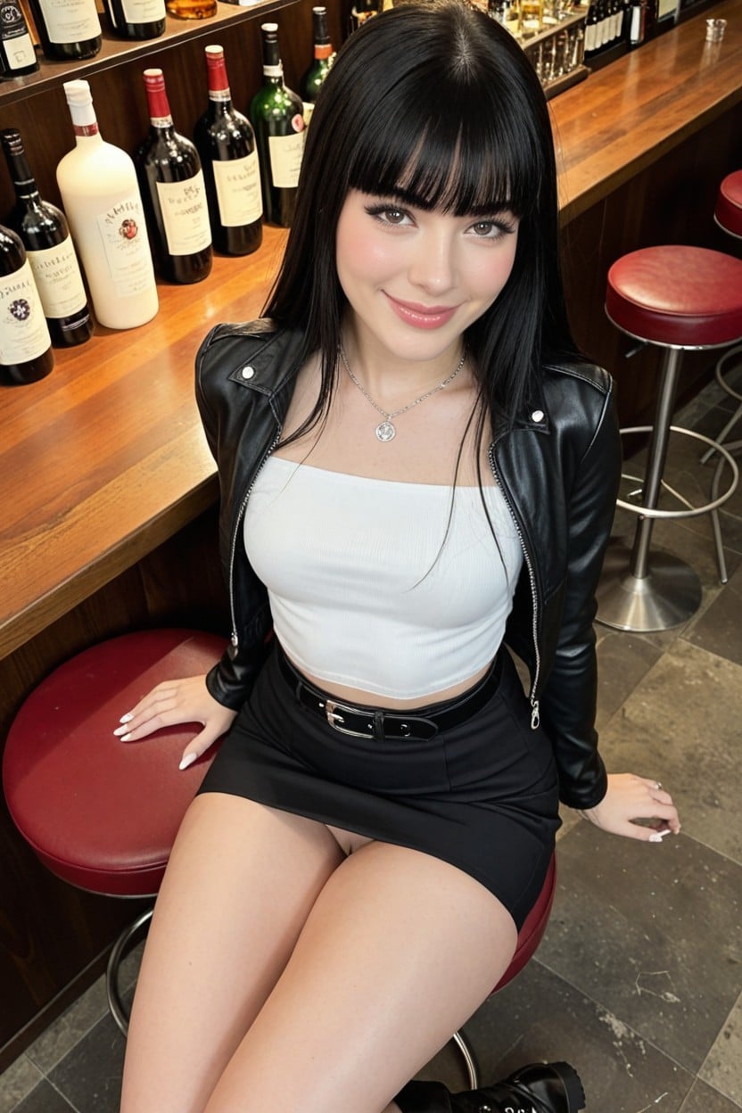 Sitting Inside A Bar, Japanese Idol, Full Portrait AI Porn