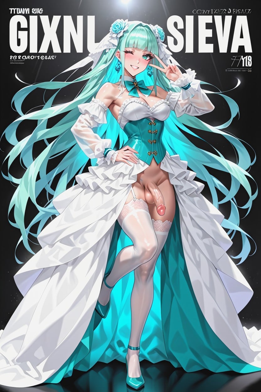 Rim Lighting, Bare Shoulders, Layered White Frills Long Skirt Shemale AI Porn