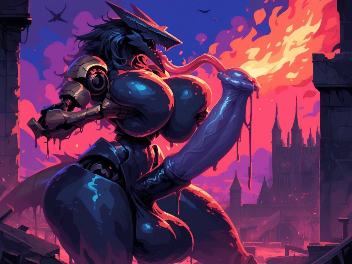 Leaking, Robot Legs, Mouth Open Furry AI Porn