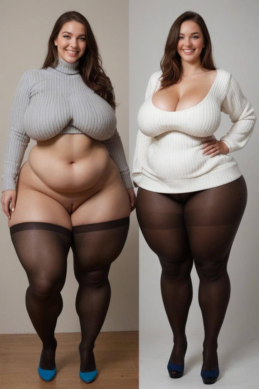 Virgin Sweater, Thick Calves, Dark Pantyhose AI Porn