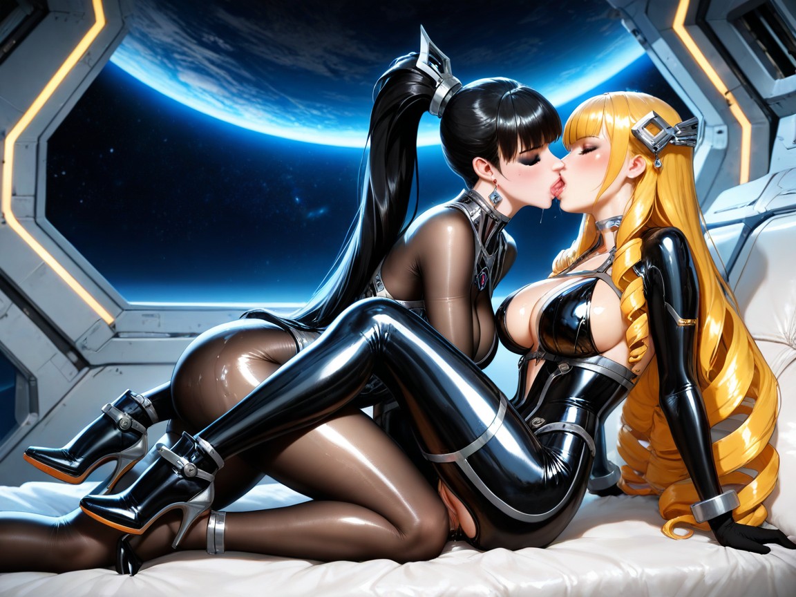 Large Metallic Hair Ornament, Diamond Lattice Suit Led Lights And Hexagon Hip Pattern, Dramatic Lighting Hentai AI Porn