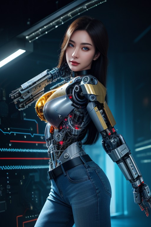 Dynamic Lighting, Facing The Viewer, Partially Robotic Face And Body AI Porn