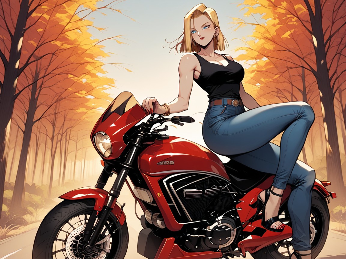Android Wearing A Black Tight Singlet Jeans, Anatomically Correct, Large Breast Hentai AI Porn