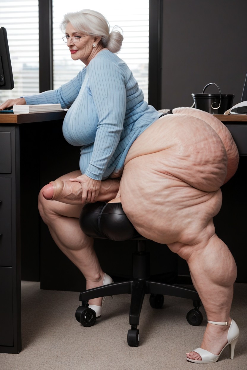 Large Veiny Calves, Impossibly Huge Ass, Working At Desk AI Porn