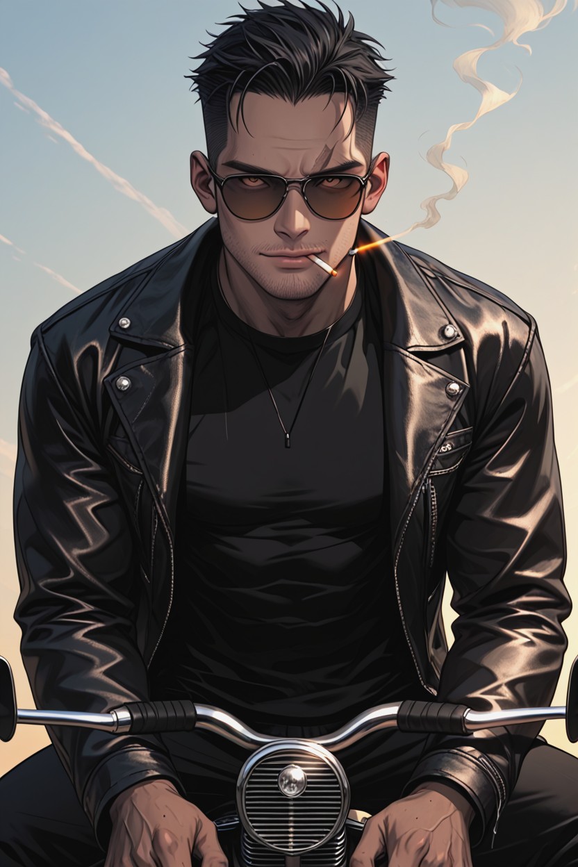 Leather Jacket, Broad-shouldered Male, Black Hair Porno IA Gay