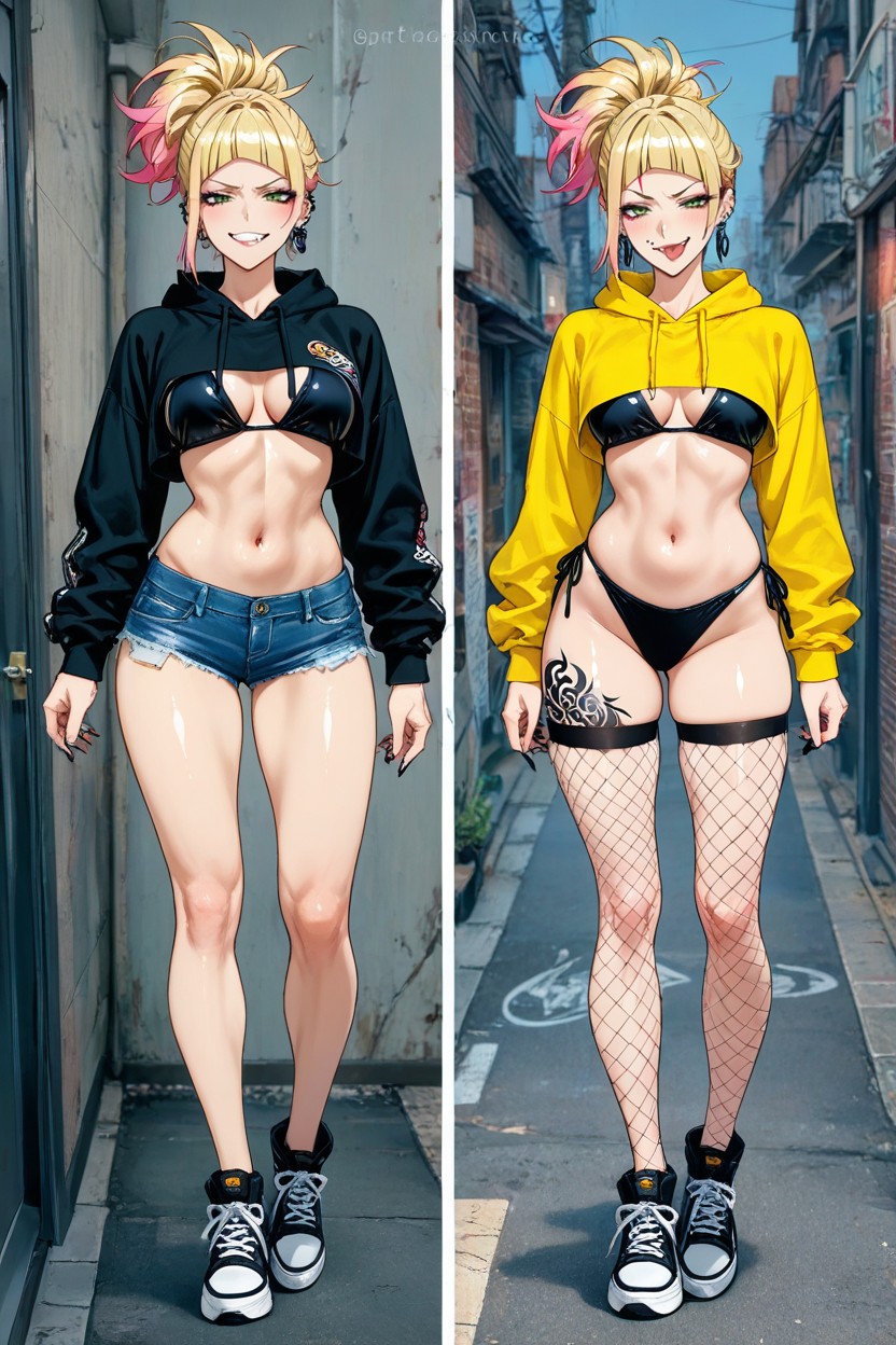 25+, Messy Two Tone Blonde Hair With Pink Tips Strands, Modern Alt Aesthetic Hentai AI Porn
