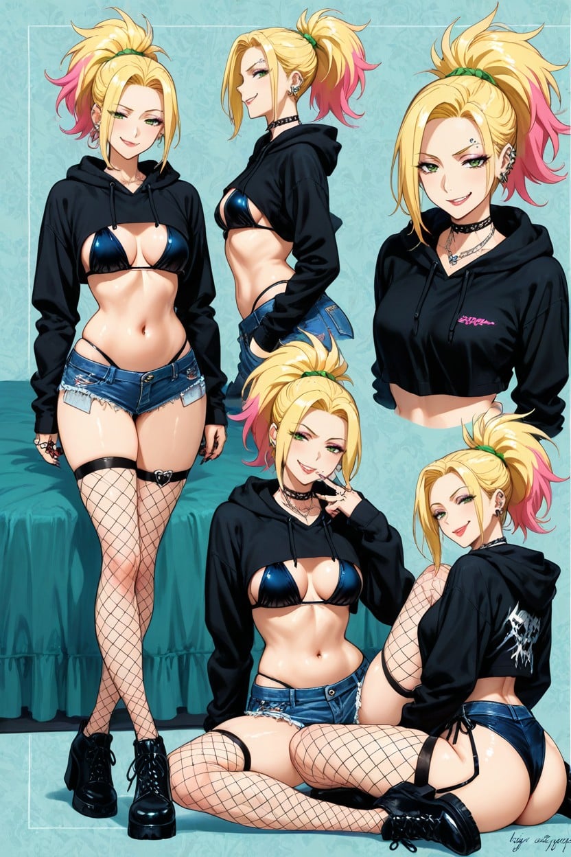Slightly Tousled Hair, Light Skin, Visible Bikini Bottom Hentai AI Porn