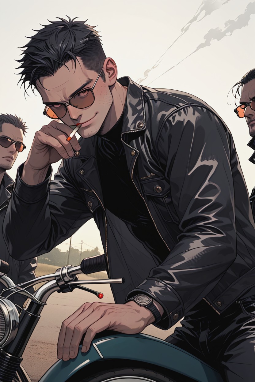 Bikers On Choppers, Dramatic Cinematic Lighting, 茶色の目 ゲイAIポルノ
