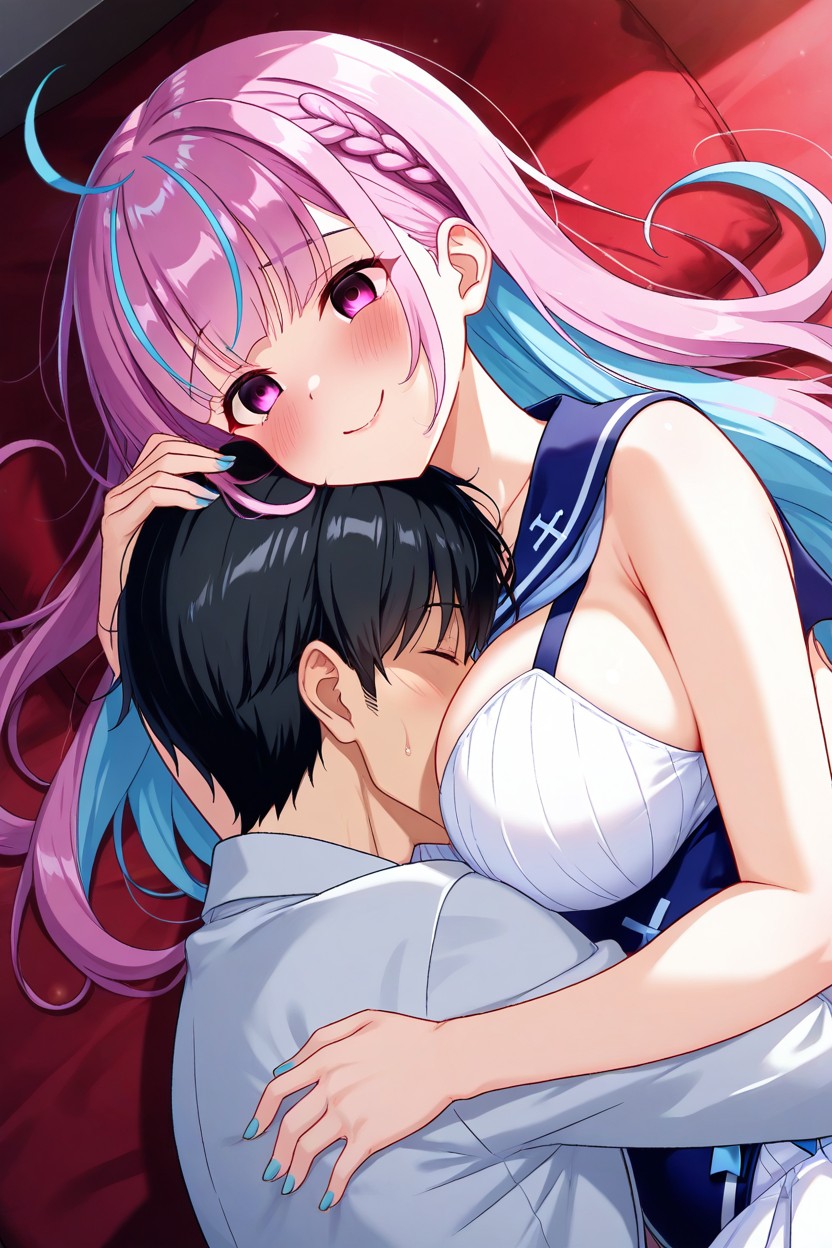 Lying Sideways, He Is Collapsing In Breasts, Two Characters Hentai AI Porn