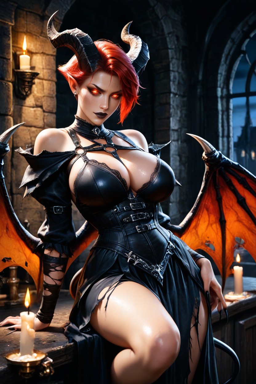 Leaning Back Lifting One Leg, Gothic, Glowing Eyes AI Porn