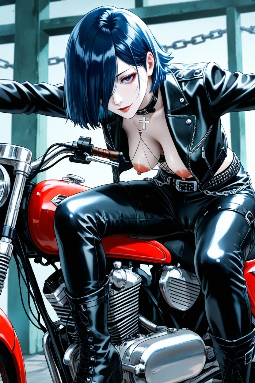 Soft Shine, Clean Hairline, Deep Dark Blue Hair Hentai AI Porn