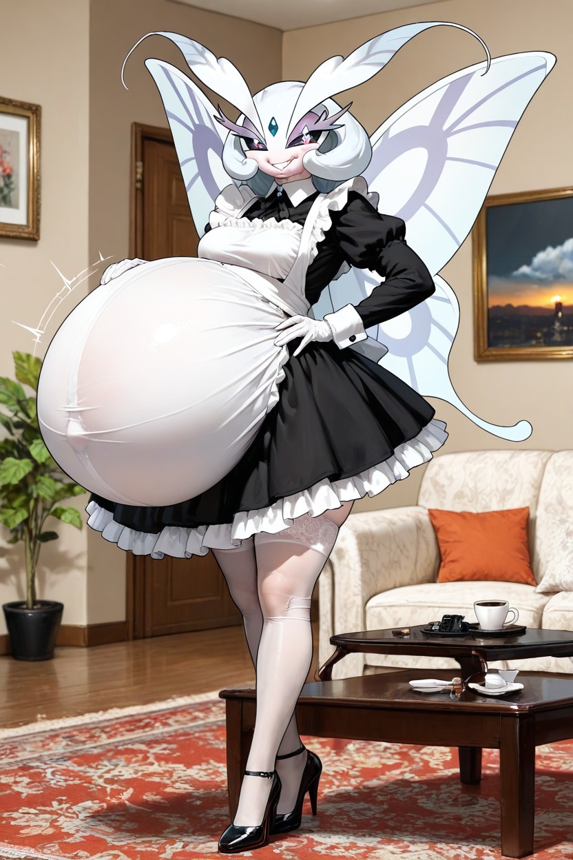 French Maid Outfit, Medium Ass, Living Room AI Porn