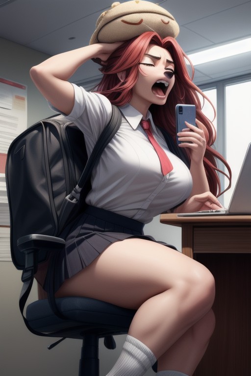 Shes Sitting On A Chair Next To The Table, Looking Away, Super Detailed Furry AI Porn