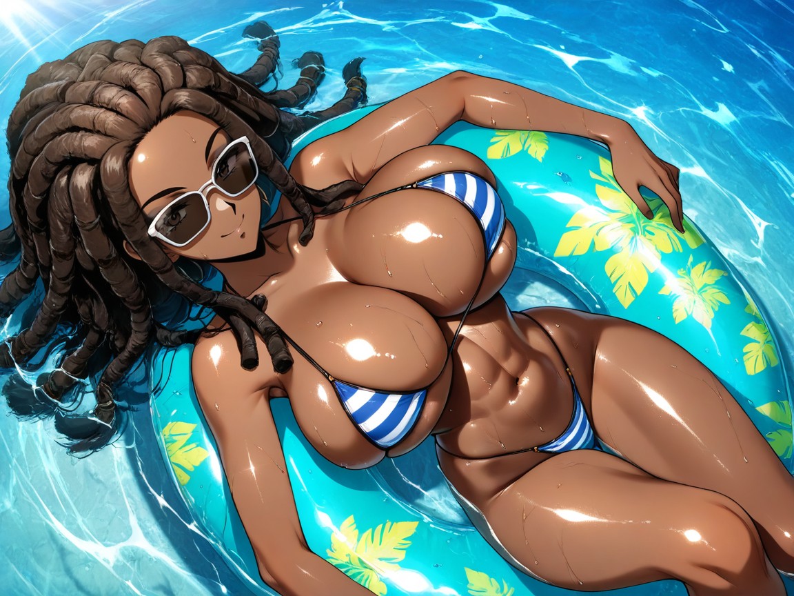 African, Water Properly Reflecting Environment, Thick Raven Black Dreadlocks Hentai AI Porn