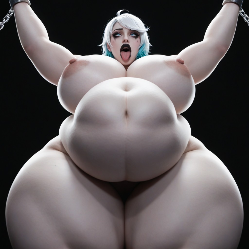 Gray Skin, Gwen League Of Legends White Curled Up Wigs, Black Makeup AI黃片