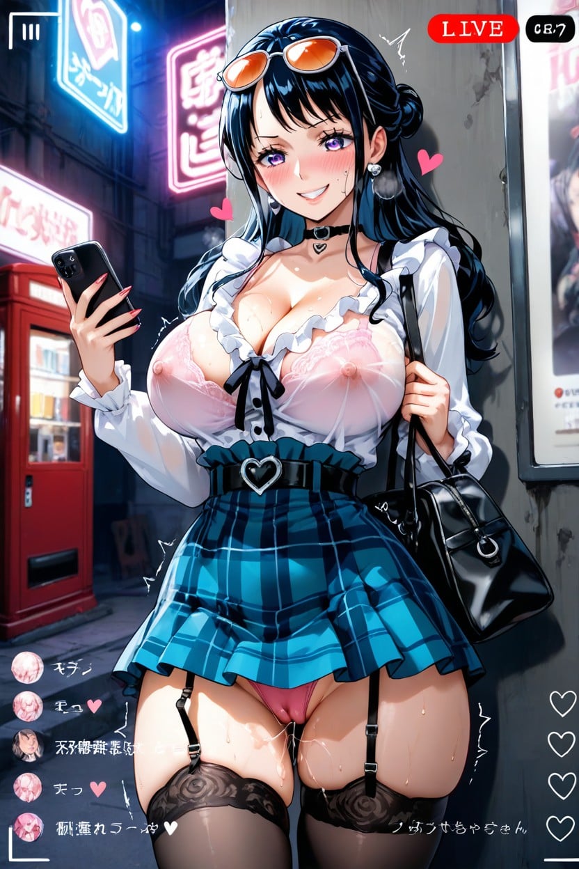 Detailed Face, 귀여운 얼굴, Blue Checked Skirt 헨타이 AI 포르노