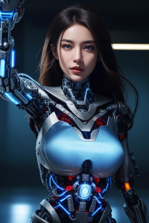 Futuristic Cyberpunk Style, Front View, Fist Clenched AI Porn