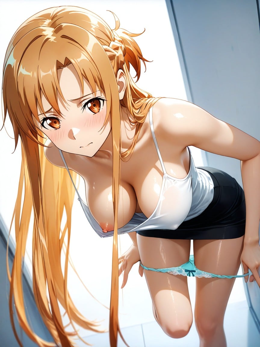 Very Loose Tank Top, Spaghetti Strap, Hanging Breasts AI Porn