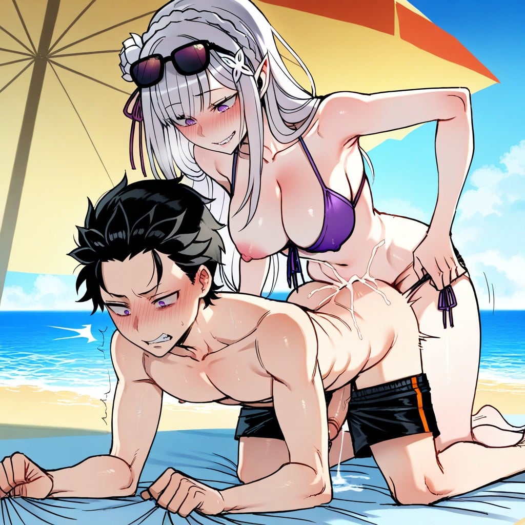 Natsuki Subaru From Rezero Male, Sharp Amber Eyes, Futadom Hentai AI Porn