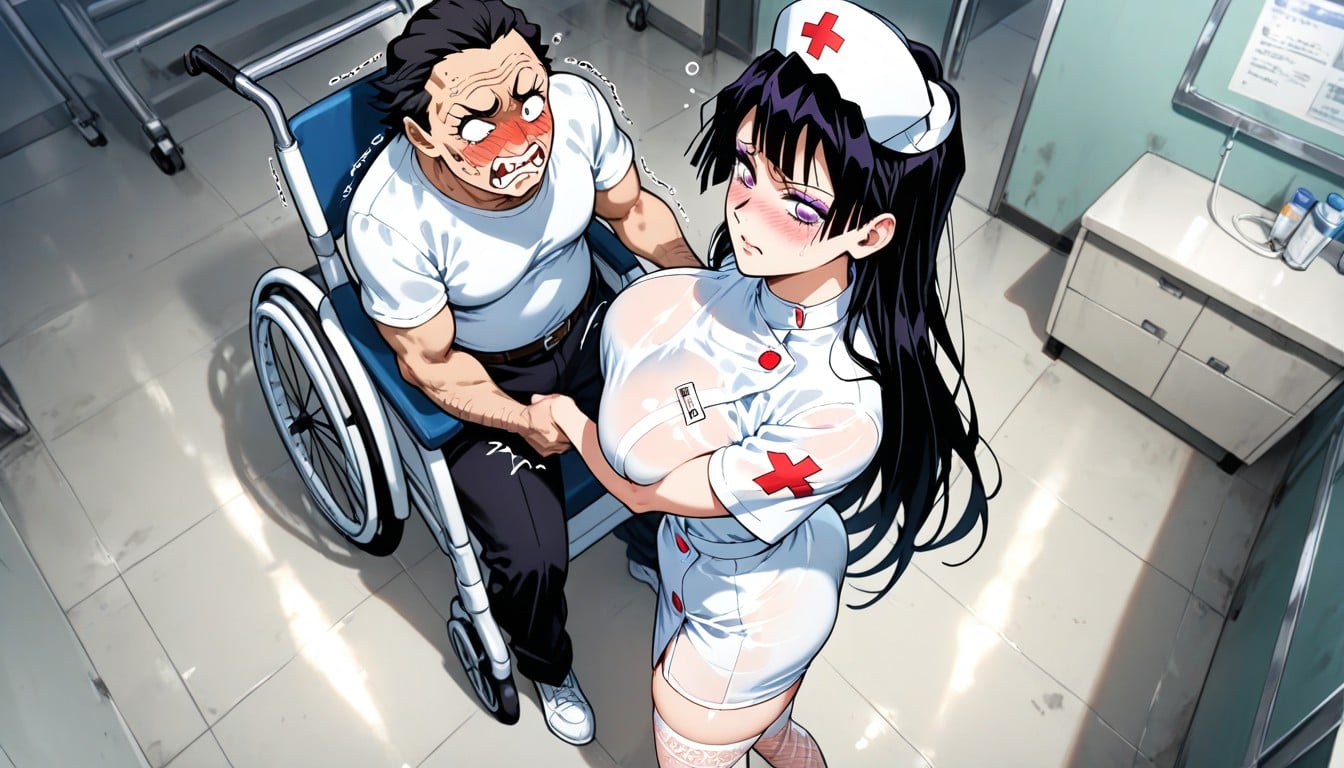 A Woman Looking, Proud Ugly Male Patient In T-shirt, Shaking Hentai IA